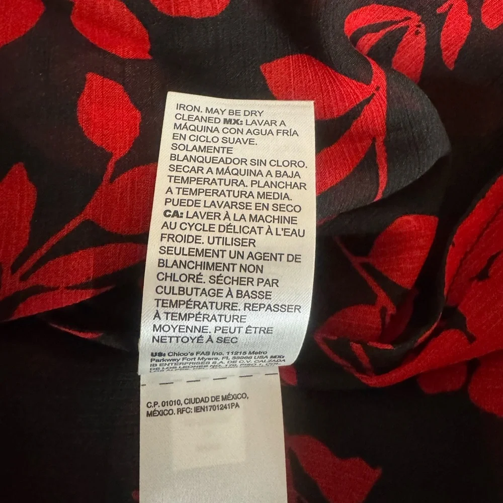 Chico’s size 1  Red and black Floral‎ Sheer Blouse- does not have the cami